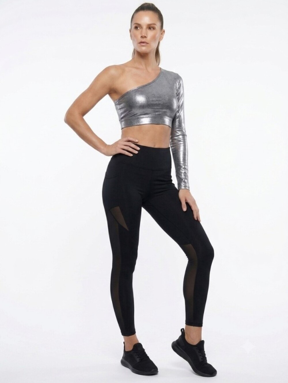 Heroine Sport Metallic Silver Y2k Crop Top Statement Athleticwear Rave Festival